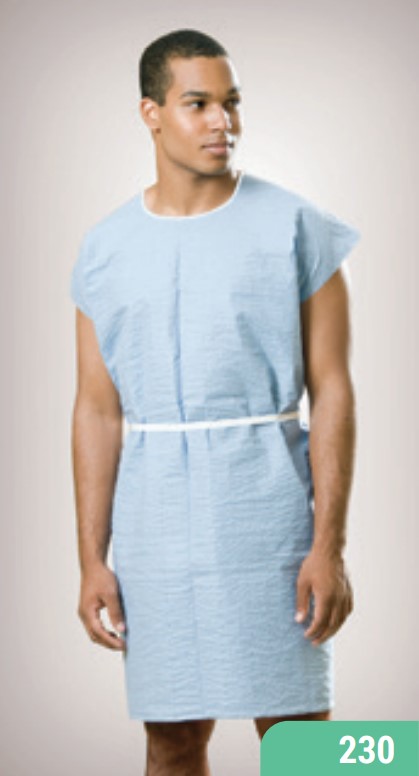 Gown Exam Scrim Reinforced Tissue w/sewn shoulders, Blue, White Poly Separate Belt Tie, M/L, 30″ x 42″ [230] (50/CS) by Graham Medical  ID 70230N